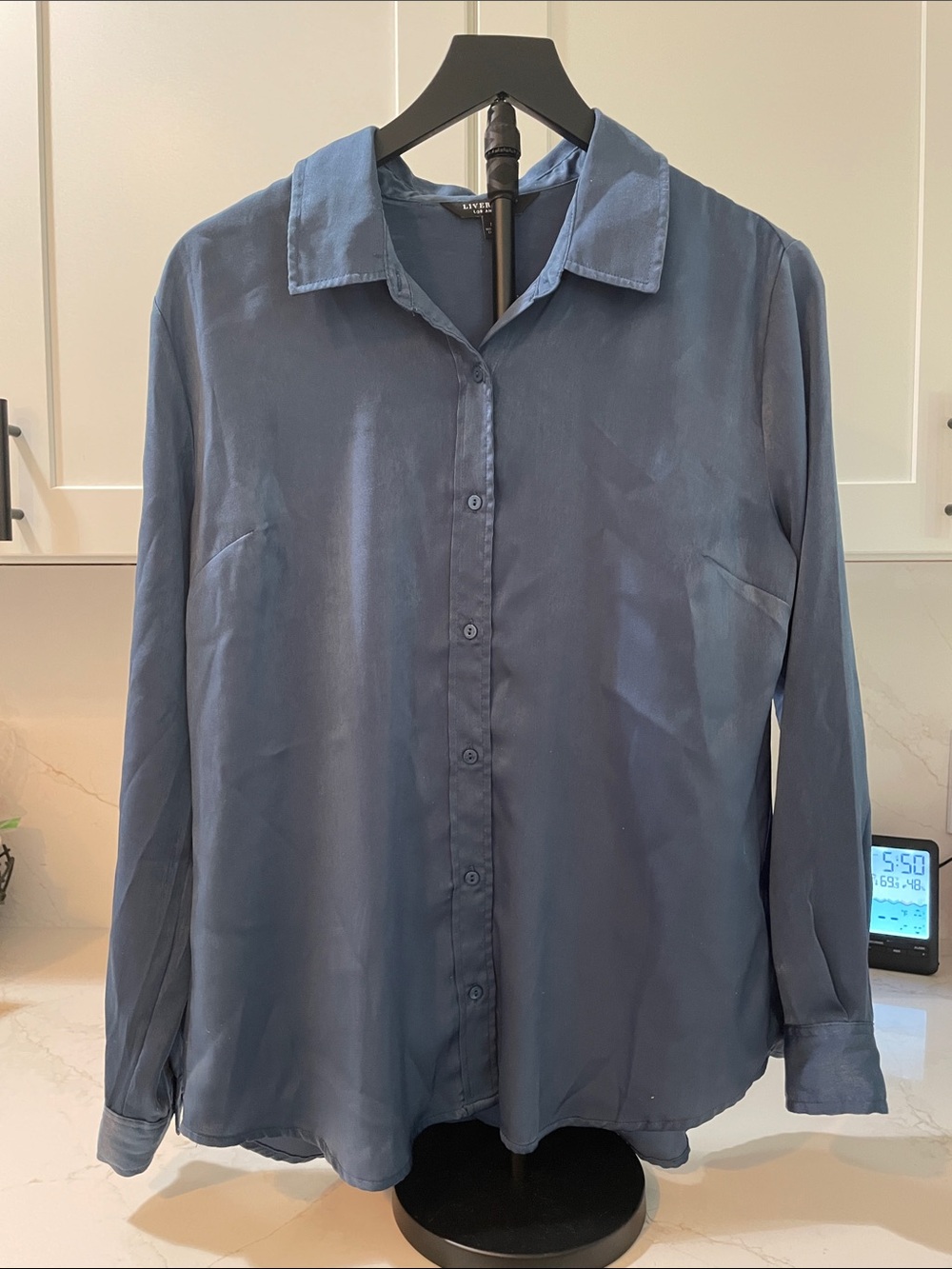 Liverpool Classic Button-Front Blouse in Slate Blue (0031)